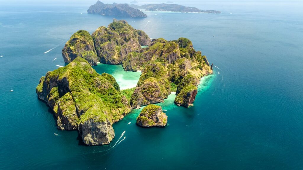Aerial view of the Phi Phi Islands near Phuket
